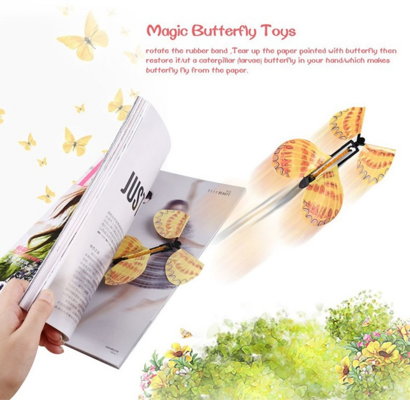1-10Pcs Magic Wind Up Vliegende Vlinder In De Boek Rubberen Band Aangedreven Magic Fairy Flying Toy Grote surpris Gift Party Favor