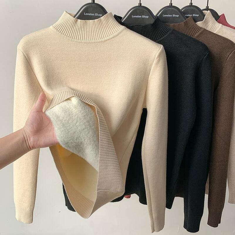 Suéter de cuello alto para mujer, Jersey de punto de manga larga, grueso, cálido, elegante, básico, informal, Tops, Otoño e Invierno
