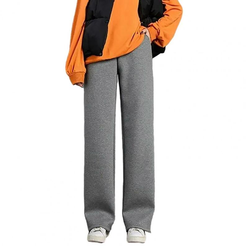 Pantalon long doublé de velours confortable pour femme, élastique, taille haute, large, automne, hiver
