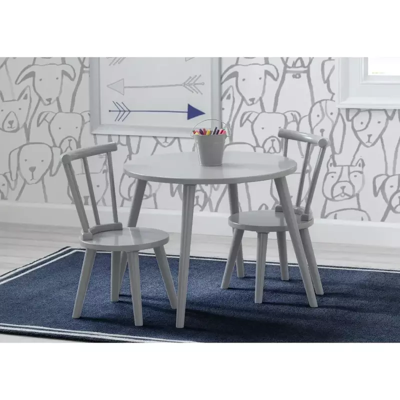 Conjunto de mesa infantil e 2 cadeiras, Ideal para artesanato, Mesa e cadeiras de madeira infantil, Mobiliário infantil de estudo