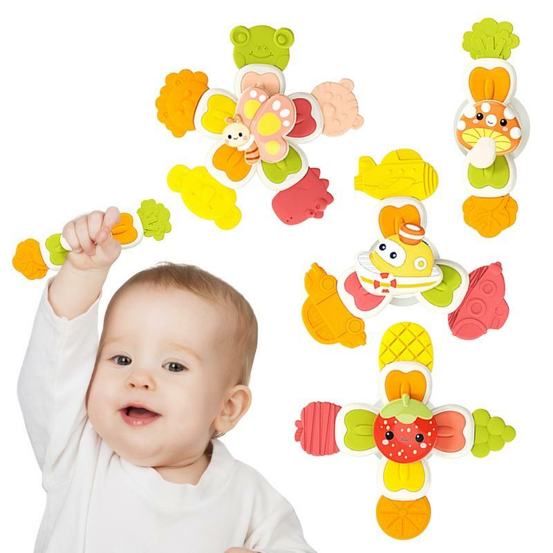 Juguete giratorio de baño para bebé, juguete giratorio de 4 piezas con ventosa giratoria, Top giratorio sensorial, para niños pequeños de 0 a 1 años