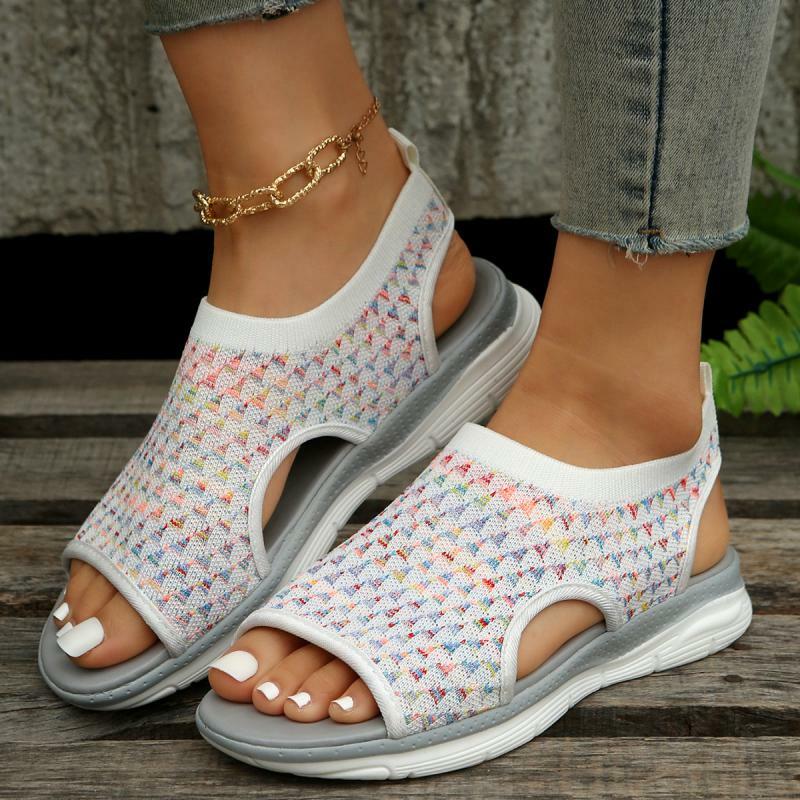Luksusowe damskie letnie buty z siatką rybną sandały na platformie z wystającym palcem damski sandały na koturnie lekkie obuwie codzienne zapatyllas Muje