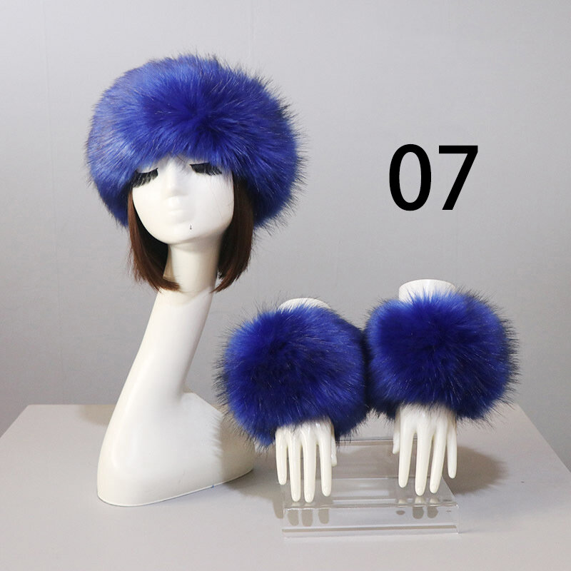 1 Set Women Winter Faux Fox Fur Headband Hat Cuffs Warmth Female Wrist Sleeve Gloves Fur Cap Cashmere Overcoats Accessories