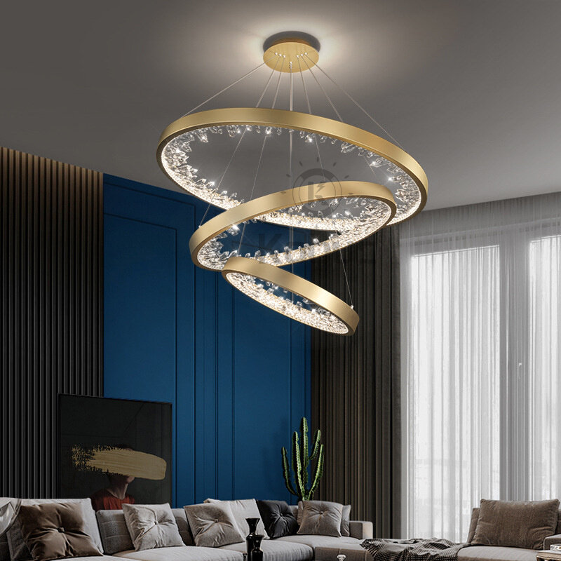 Kobucal-lámpara colgante de cristal para sala de estar, candelabro de anillo redondo moderno de 40/60/80cm para dormitorio, cocina, decoración del hogar, lámpara negra/dorada