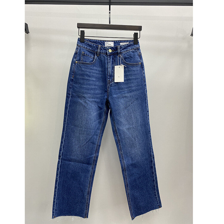 CommPiedmont-Pantalon en denim de coton pour femme, jean à jambe haute droite, décontracté, nouveau, 2024