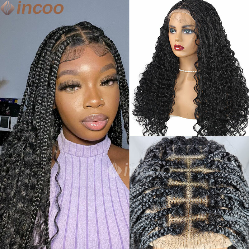 24 Inches Synthetic Lace Braided Wigs Cornrow Braids Lace Wigs for Black Women Braid Wigs on Sale Clearance Box Braids Lace Wig