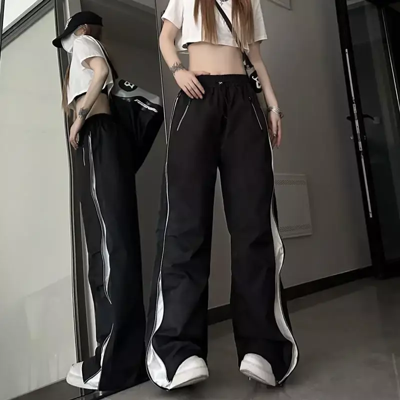 Y2K Techwear Sweatpants Women Streetwear Korean Hip Hop Harajuku Cargo Parachute Track Pants Lady Wide Leg Joggers Trousers 2024