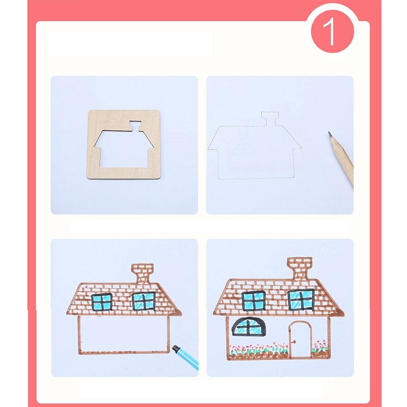 80 Pieces Kids DIY Doodles Wooden Drawing Stencils Kits Painting Templates And Cutouts Set Early Learning Education Toy-Drop Shi