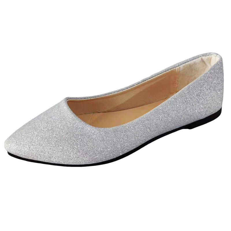 Ballerine da donna Comfort a punta Slip on Sliver Glitter scarpe da sposa donna primavera estate scarpe Casual Plus Size 2024