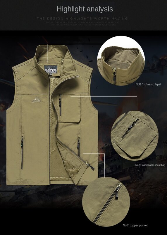 용수철 여름 남성 캐주얼 패션 조끼, 야외 낚시 사진, 방수 탑 전술 멀티 포켓 민소매 재킷