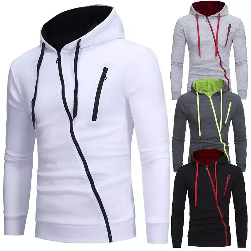 Casual Heren Hoodies Sweatshirt Diagonale Rits Jas Lente Herfst Trend Top Custom Streetwear