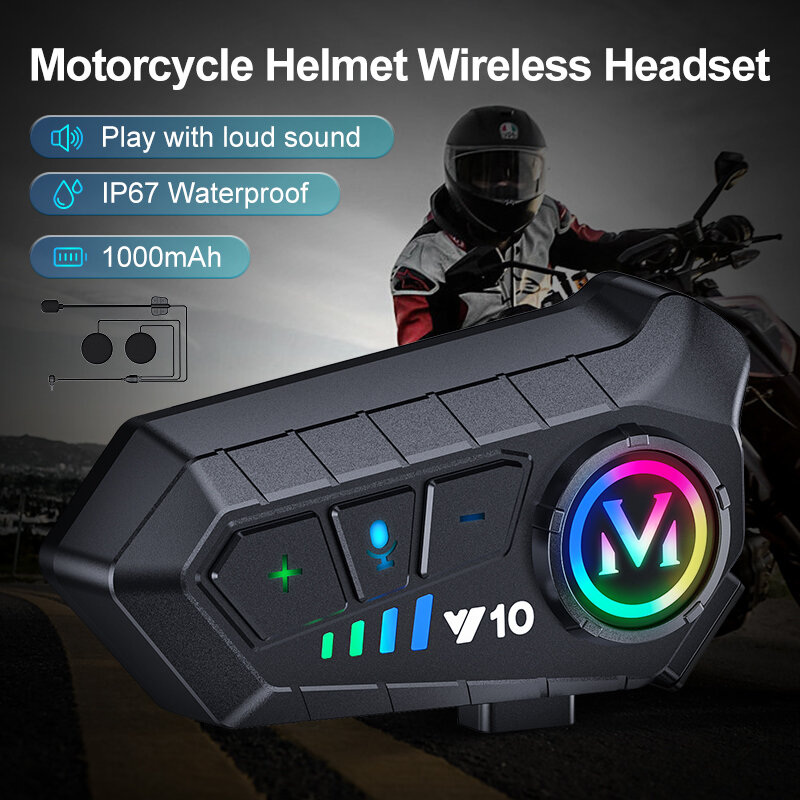 Motocicleta Bluetooth Headset Speaker, capacete impermeável Headset, cancelamento de ruído, ultra-fino fone de ouvido sem fio, 1000mAh