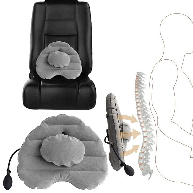 Inflável almofada traseira para carro e escritório cadeira, ajustável ar firme encosto inferior, almofada de cintura portátil com bomba, casa e viagens