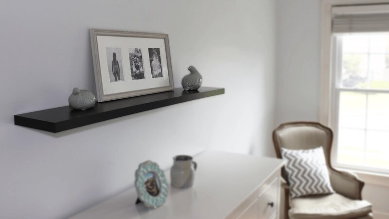 Shelves Rectangle Wood Modern Slim Line Floating Wall Shelf, One, 48Wx8Dx1.25H, Black