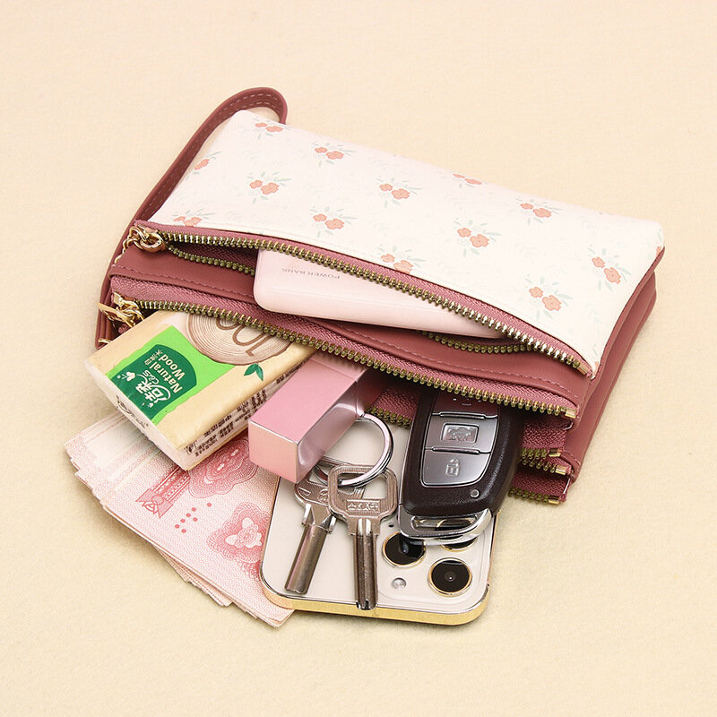 여성용 가죽 지퍼 긴 프린트 지갑, 동전 지갑, 카드 거치대, 대용량 핸드백, 여아용 미니멀리스트 가방