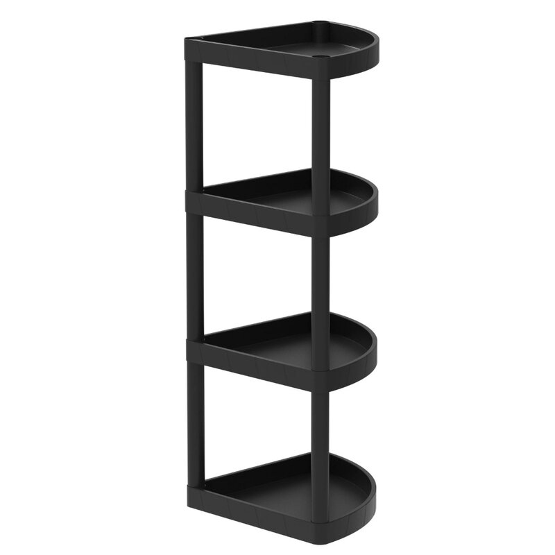4 Tier Plastic Storage Corner Shelf, 20 lb per Shelf Capacity, Black