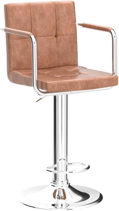 เก้าอี้บาร์หนังสำหรับเคาน์เตอร์ห้องครัวเก้าอี้หมุนปรับความสูงได้พร้อมเก้าอี้รับประทานอาหารด้านหลัง