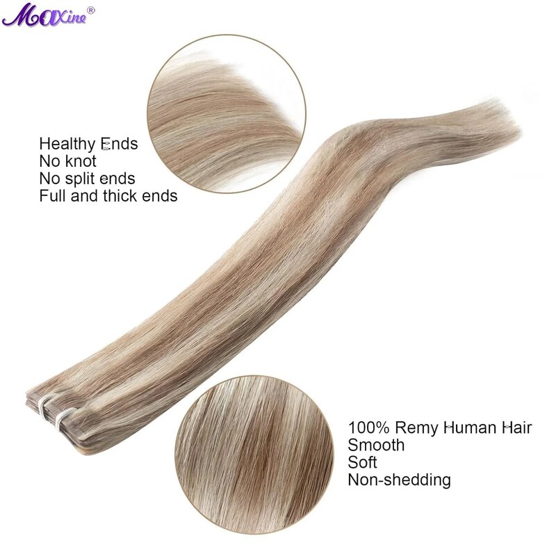 Extensiones de cabello humano Real, cabello Remy sin costuras, Marrón ceniza, reflejos, rubio platino, 5 piezas, 30g, 16 pulgadas