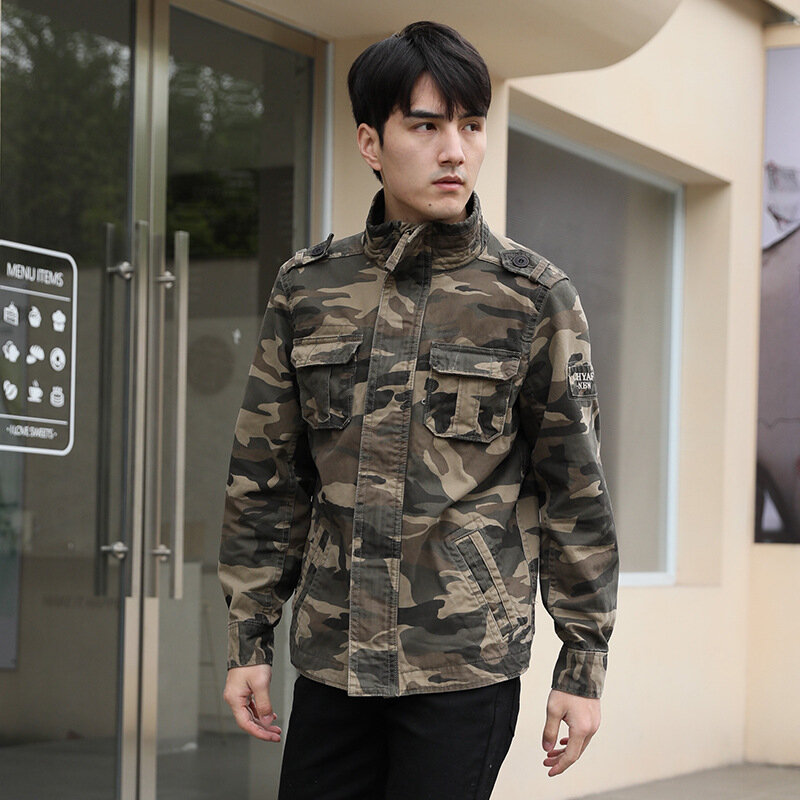 Men's Autumn New Casual Camouflage Jacket Safari Style Denim Cargo Jacket Military Outwear Plus Size Fashion Spring Coat