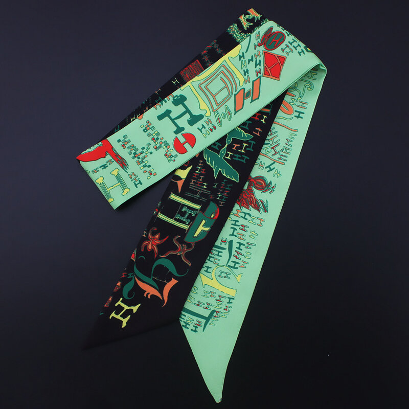 Bufanda de seda con estampado de Letras H para mujer, banda para el bolso de 95cm x 5cm, accesorios de cinta