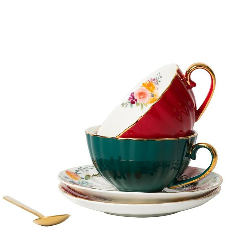 Juego de taza y platillo de café de porcelana de hueso, té de la tarde británico, taza de té negro, platillo de estilo europeo para el hogar