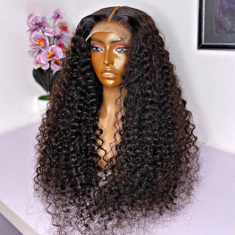 Soft  180Density 26“ Long Glueless Natural Black Kinky Curly Lace Front Wig For Women BabyHair Preplucked Heat Resistant Daily