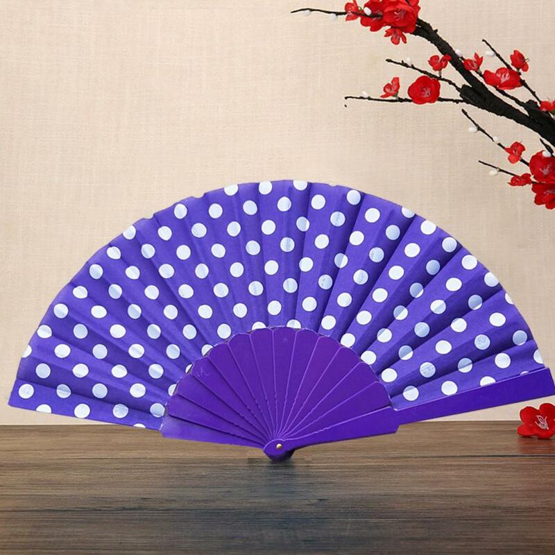 Retro Folding Silk Fan Chinese Style Decorative Fan Double-sided Painting Polka Dot Fan Bamboo Cloth Fans Dance Performance Gift