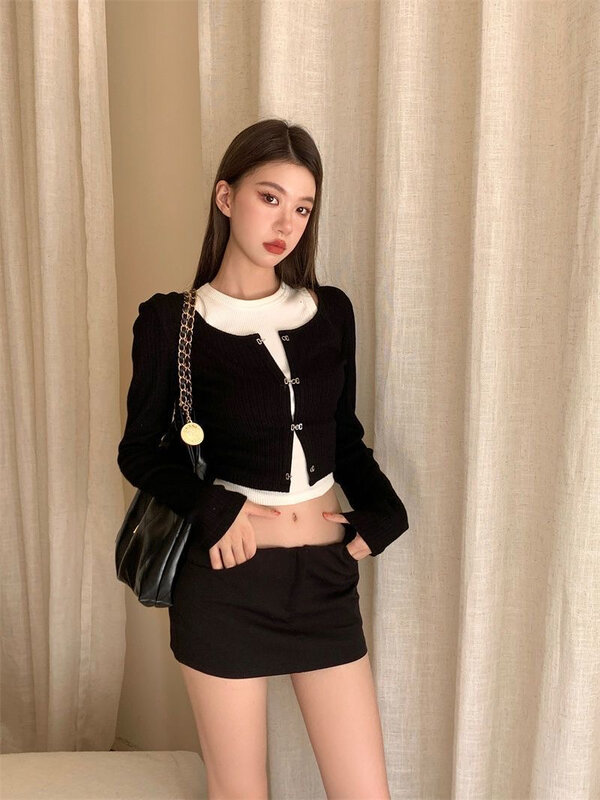 Crop Top Cardigan Popular Women's Top with Sleeve 2pcs Set Fashion Tank Top Y2k Outfit Spring Summer korean reviews many clothes