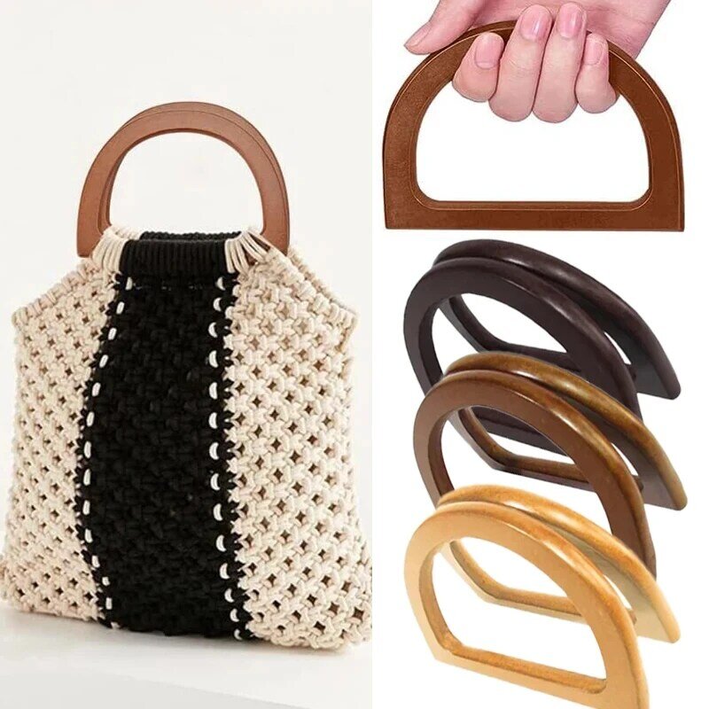 ラウンドエッジ台形の木製織りバッグハンドル、薄いオークのハンドバッグハンドル、財布に適しています、レトロクラフトバッグ、2個