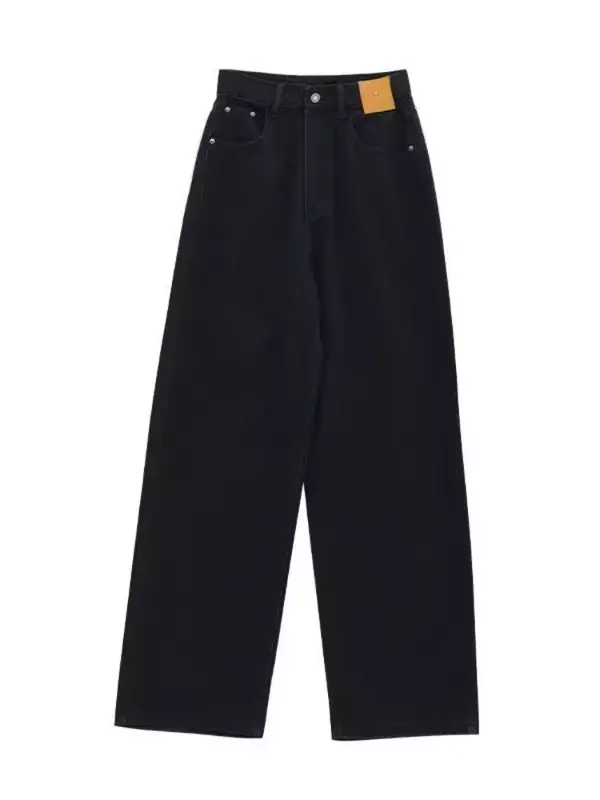 Pantalones vaqueros holgados negros para mujer, pantalones de mezclilla de pierna ancha de gran tamaño, ropa de calle informal Kpop, Harajuku Hippie coreano