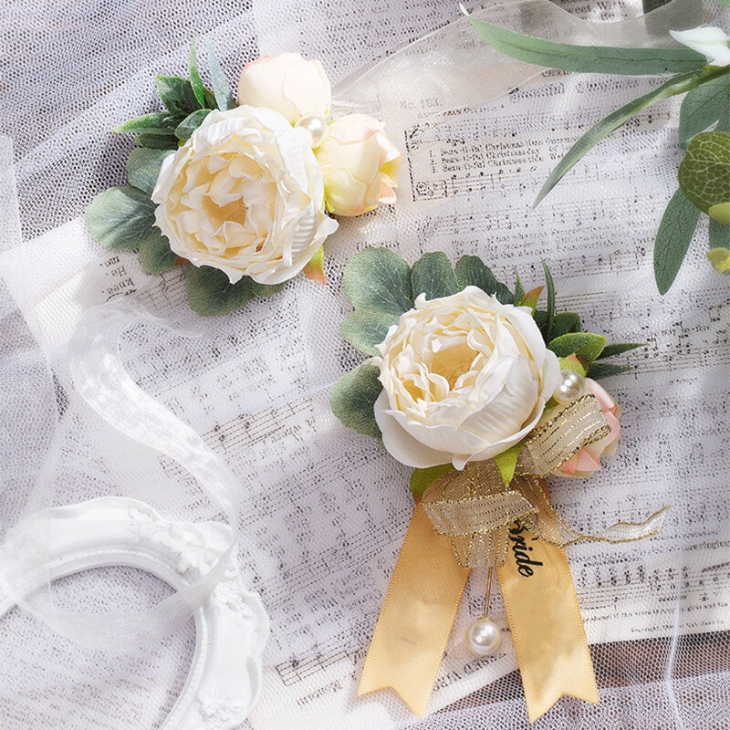 Искусственная Роза, корсаж на запястье, ручной цветок, Шелковый цветок для подружки невесты, браслет на свадьбу, свадебный цветок на запястье, аксессуары, искусственный Декор