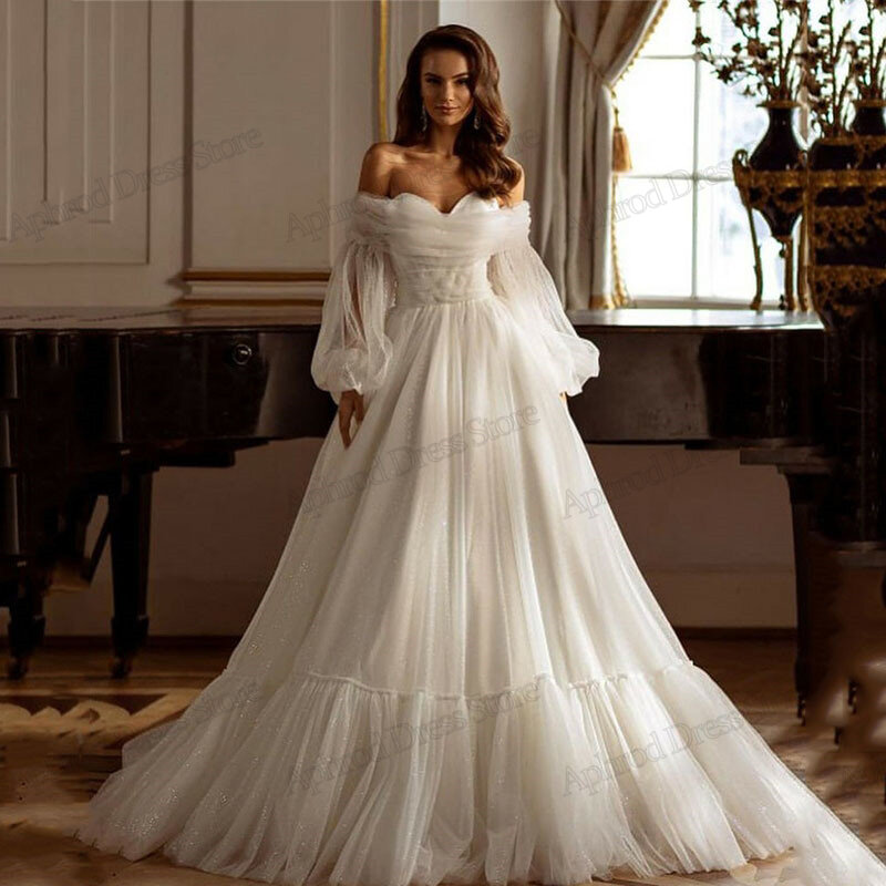 Gaun pernikahan sederhana ilusi gaun pengantin berjenjang dari bahu jubah anggun untuk selebriti gaun pengantin 2024