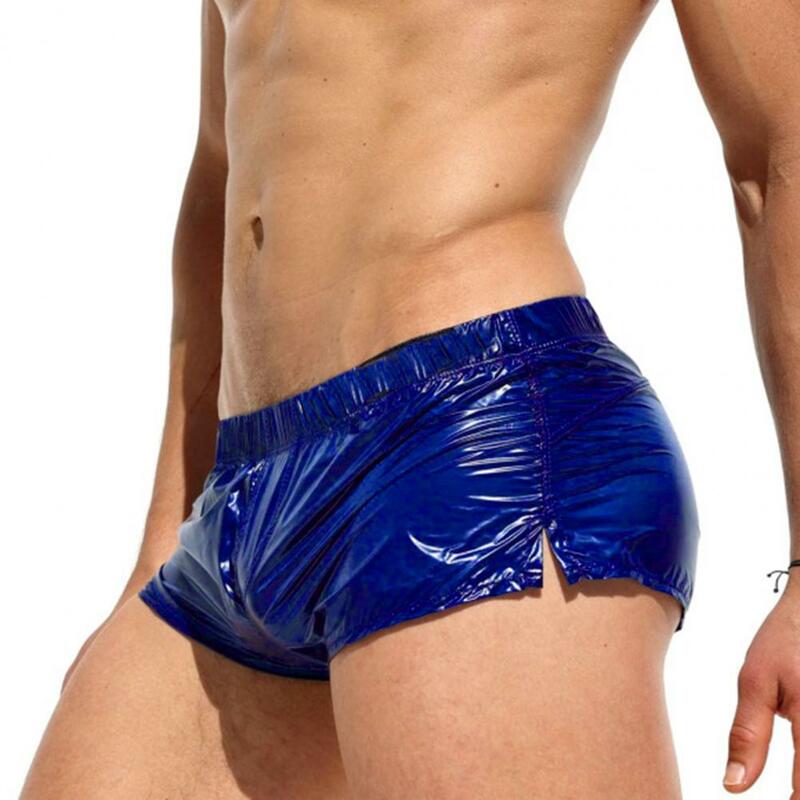 Men Elastic Shorts Men's Bright Color Elastic Waist Casual Shorts Mid-rise Holiday Underwear Summer Sexy Hot Briefs Solid Color