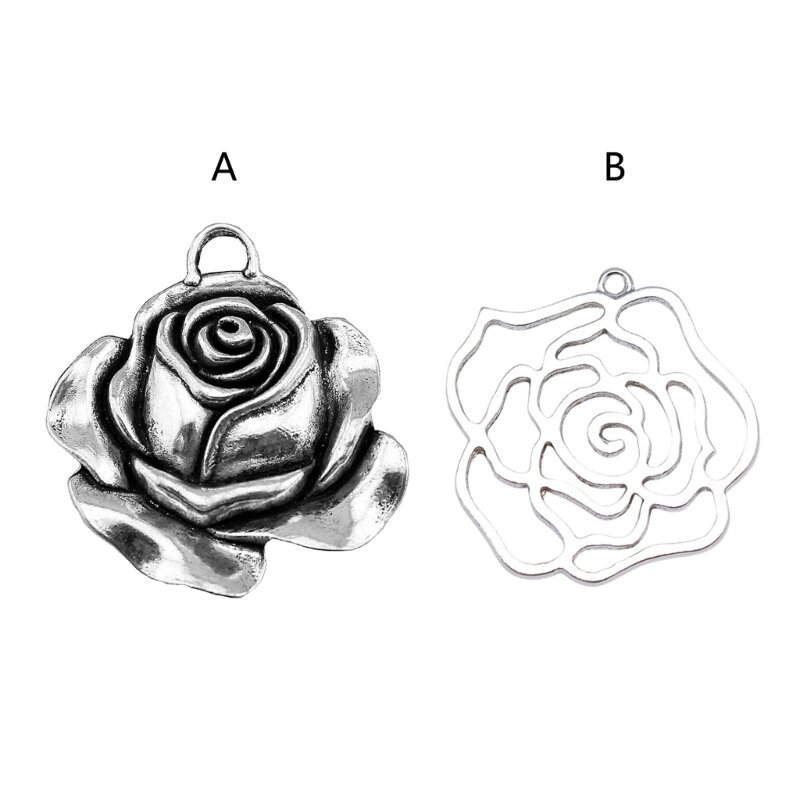 Silver Rose สร้อยคอ Retro สไตล์ 3D ดอกไม้ Charm สำหรับ DIY ต่างหูสร้อยคอดอกไม้ลูกปัดห่วงเครื่องประดับทำหัตถกรรม