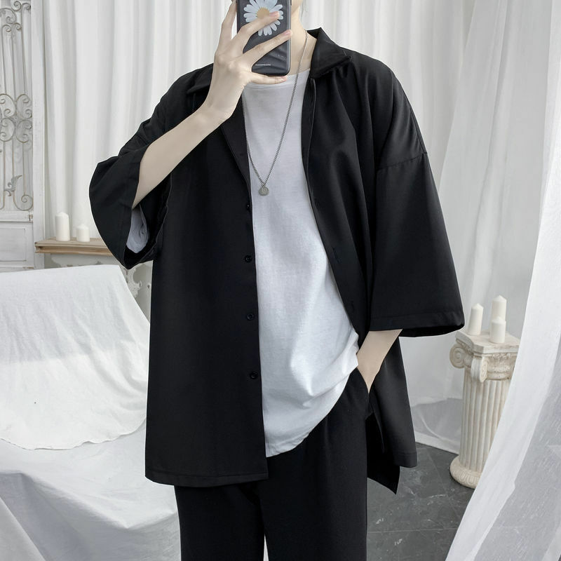 Trend Ice Silk Sagging Sensation Sunscreen Man Button Shirt Long Sleeve White Streetwear Fashion Hong Kong Style Coat Top 2022