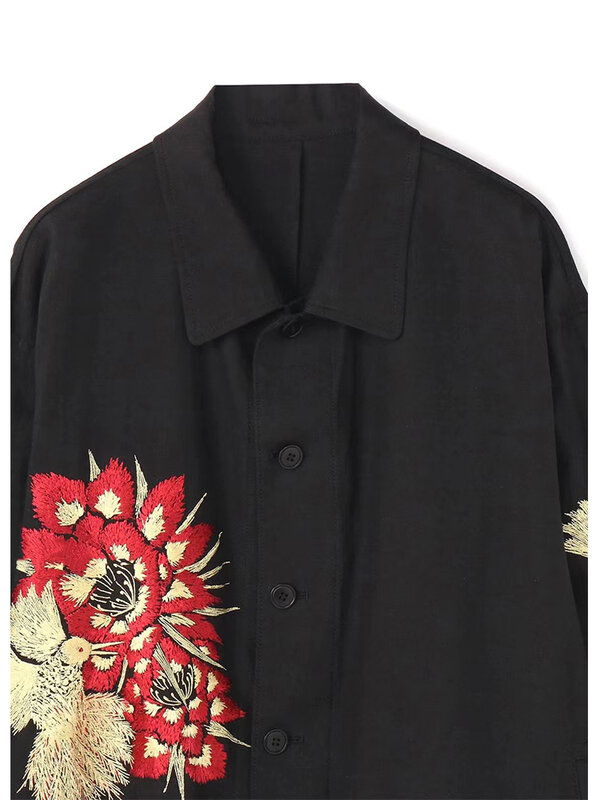 Veste brodée colibri pour hommes, manteau surdimensionné unisexe, Yohji YamamPain, noir, théâtre de médicaments, vestes pour hommes amples et confortables