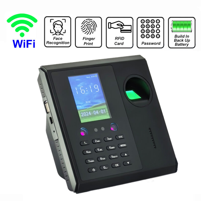 WiFi 2000mAh Battery Facial Face Time Attendance Machine System Fingerprint Employee Electronic Time Clock Management System