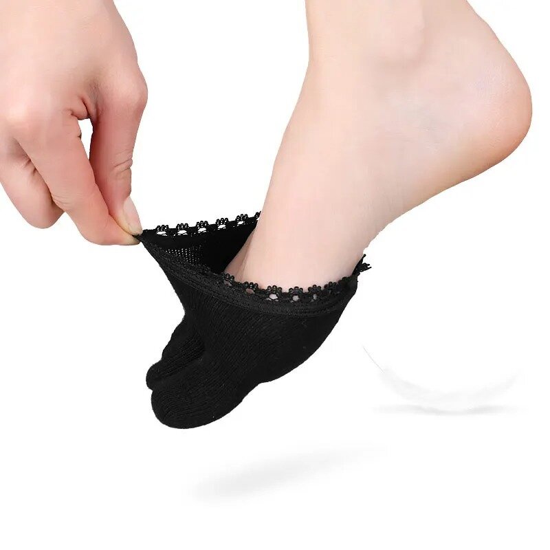 Almofadas de cinco pés para mulheres, saltos altos usam meias meias meias, meias invisíveis de renda, produtos confortáveis para dor no pé, 1 par