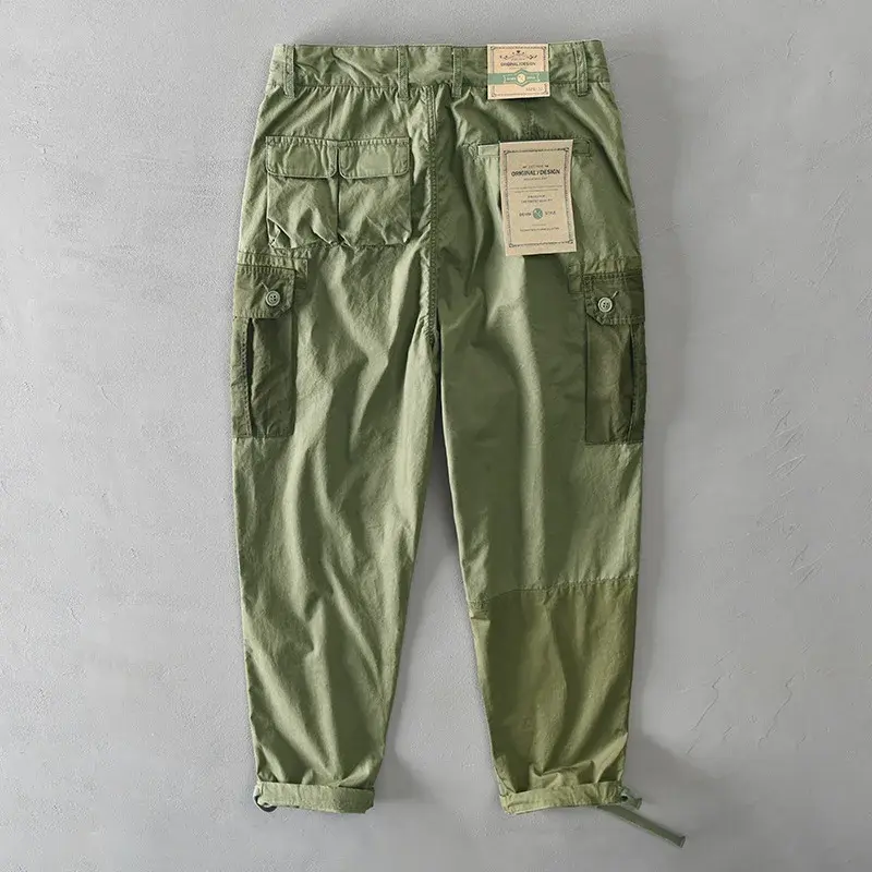 Pantalones Cargo de estilo japonés para hombre, ropa de calle informal, pantalones holgados de retazos de algodón puro, ropa de calle juvenil