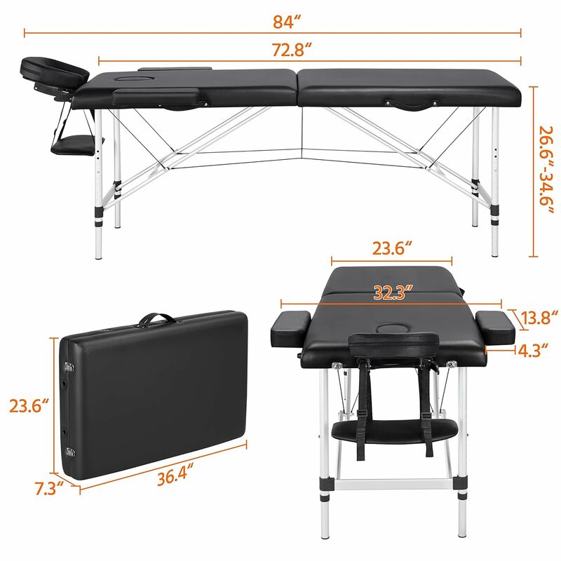 Переносные массажные столы 84 дюйма, массажная кровать из алюминия с регулировкой высоты, массажная кровать для салона лица с нетканым мешком
