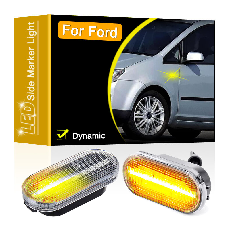Conjunto de lámpara LED de señalización lateral para coche Ford, luz intermitente con lente transparente, 12V, para Ford c-max, Fiesta, Focus, Fusion, Galaxy