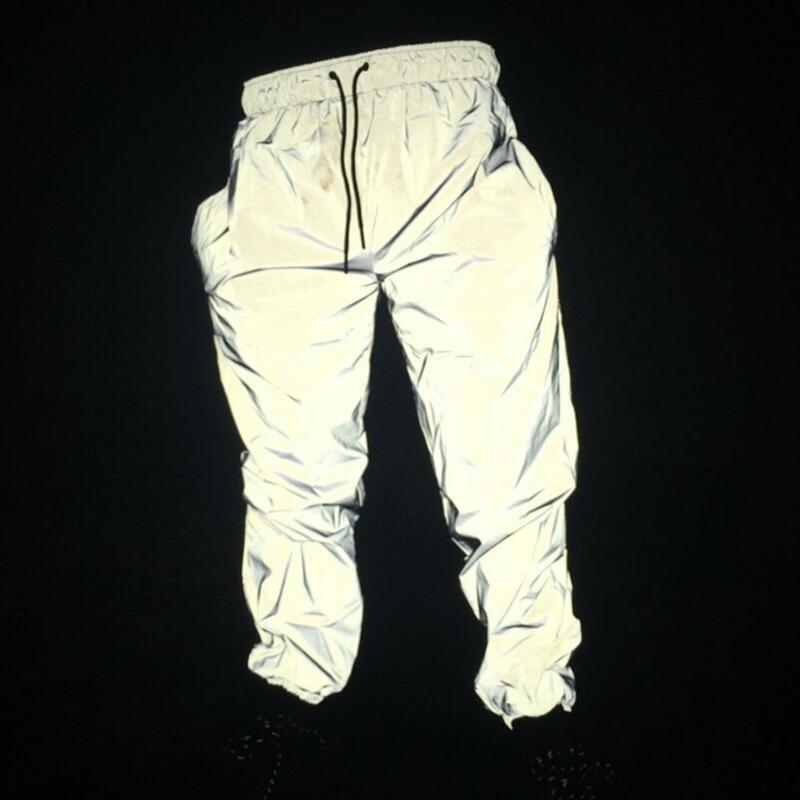 Calças reflexivas da marca masculina calças fluorescentes 2022 hip hop calças casuais esportes noite luz corredores streetswear sweatpants