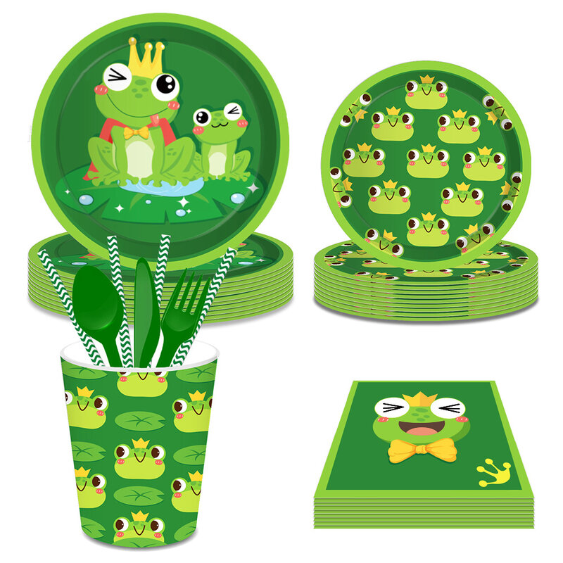 Decorações de festa de verão sapo descartável conjunto de utensílios de mesa frog foil balões chá de fraldas crianças animal temático festa de aniversário suprimentos