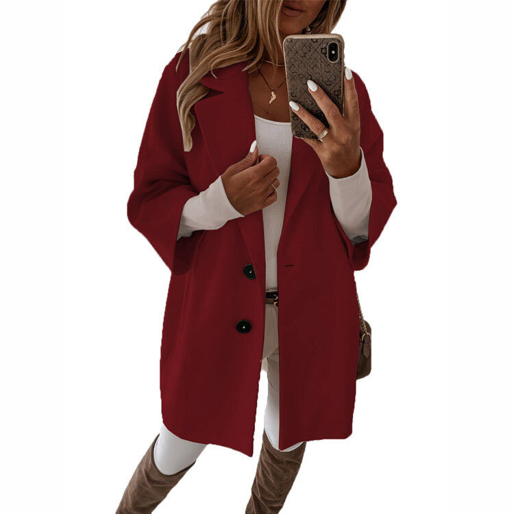 Autumn and Winter Jacket for Women 2023 Fashion New Seven-minute Sleeve Buttons Lapel Pockets Solid Color Casual Coat