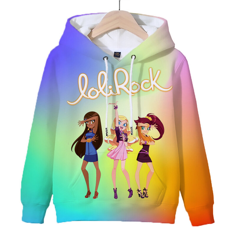 Śliczne LoliRock bluza z kapturem chłopiec dziewczyny Streetwear luźny pulower dzieci bluza z kapturem Cartoon Anime bluzy dzieci ubrania Sudadera