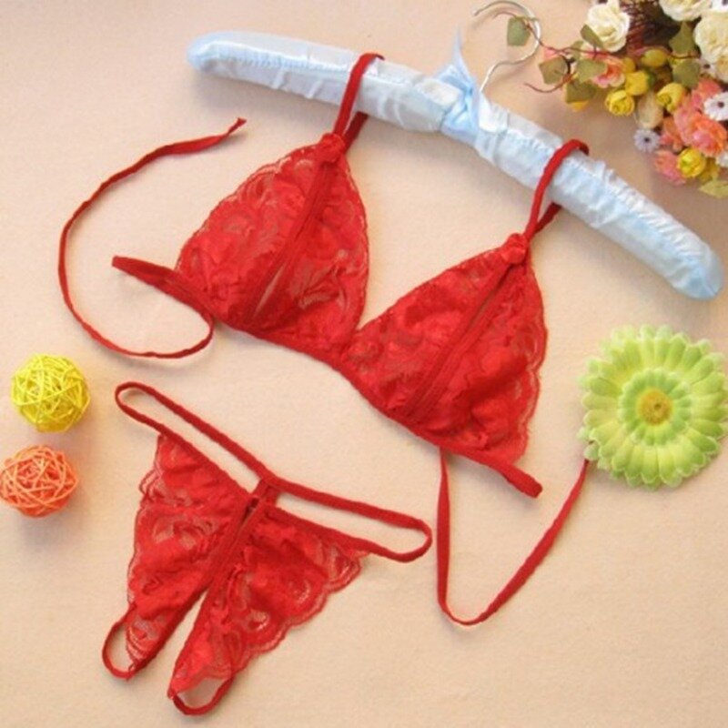 Lovermore  Sexy Lingerie Lace Bra Set Ruffle Transparent Underwear Erotic Lingerie Set Push Up Bra With Panty Red Briefs Sets