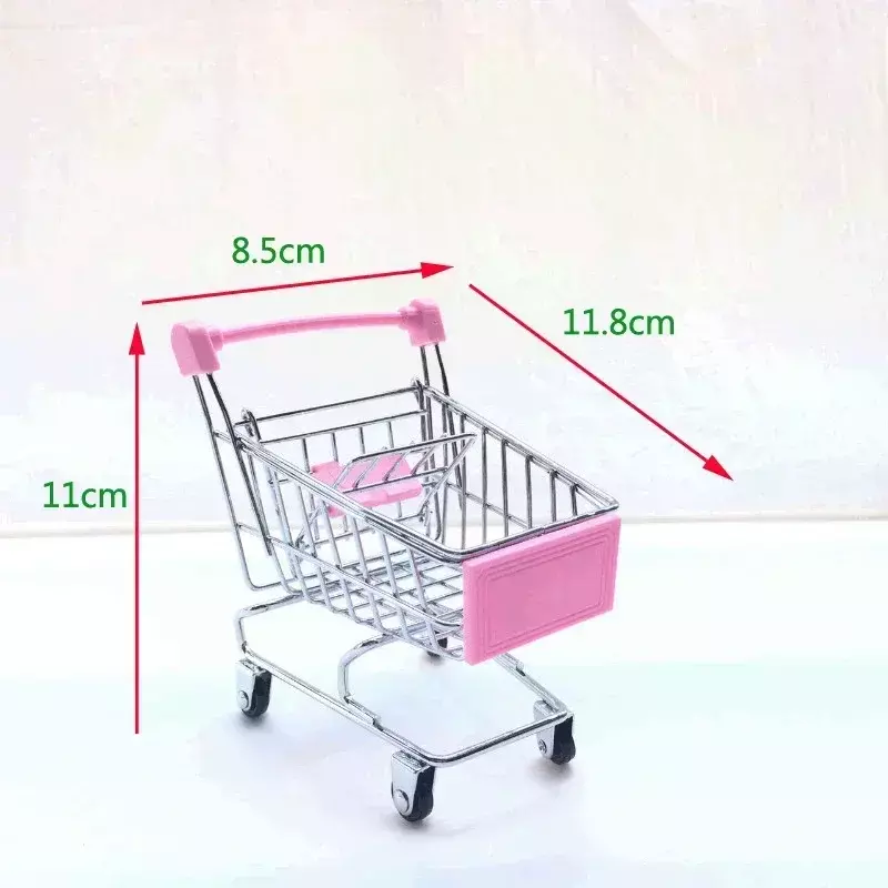 Simulation Supermarket Hand Trolleys Pretend Play Toy Mini Shopping Cart Kids Toys Kids Room Desktop Storage Basket Home Decor