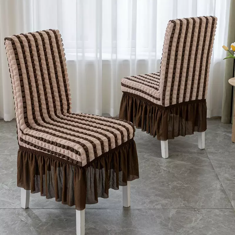 2024 Big Elastic Chair Covers with Skirt Bubble Home Testiles Slipcovers Dining Plaid Cover Stretch for Party Banquet Decoretion