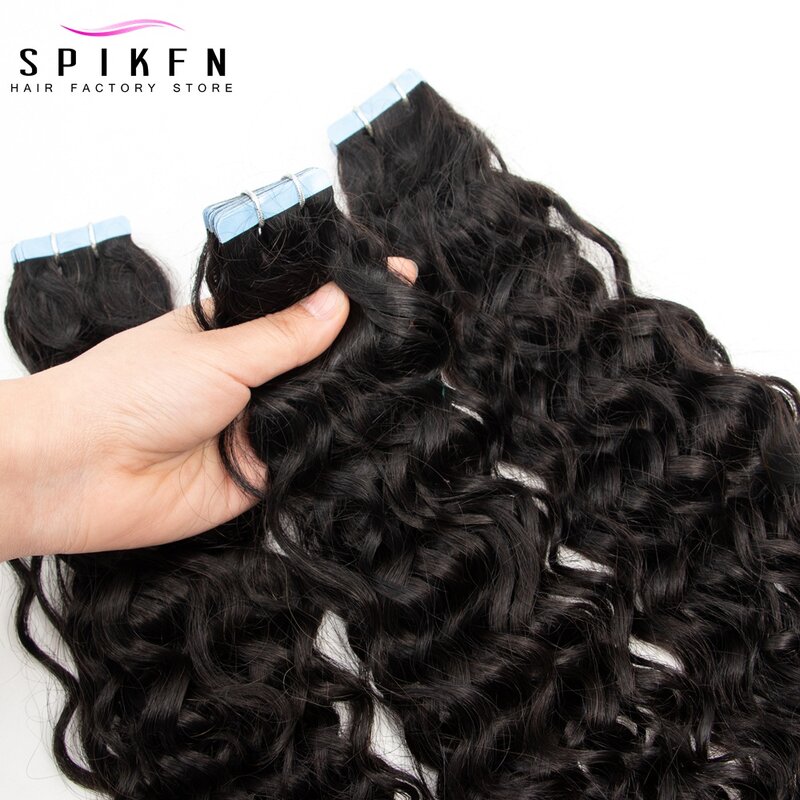 水巻き毛テープ人間の髪の毛エクステンション、ブラジルヘア、肌横糸、20個