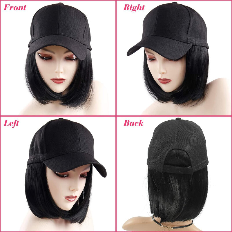 Berretto da Baseball con parrucche Pixie Cut Bob Hair cappello sintetico per capelli corti per le donne e accessori per le estensioni comodo per l'uso quotidiano